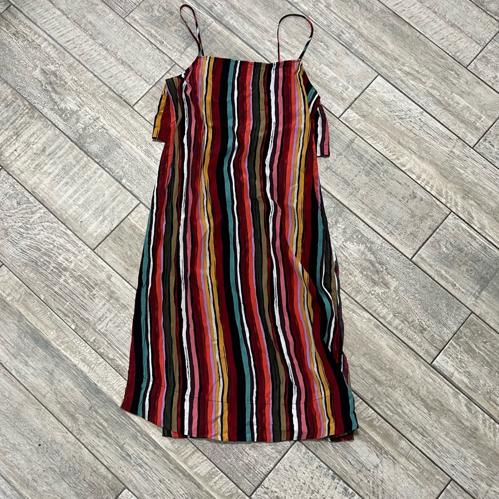 Free People Ruby Tunic Top. Striped multicolor boho rainbow. Split long tank. Sm